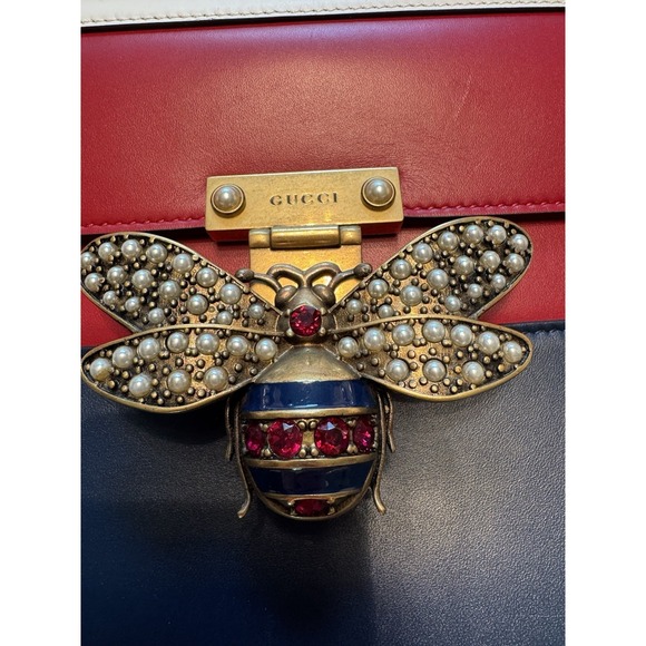 GUCCI Queen Margaret Hand Shoulder Bag Turnlock Leather White Red Blue Pink - Picture 7 of 16